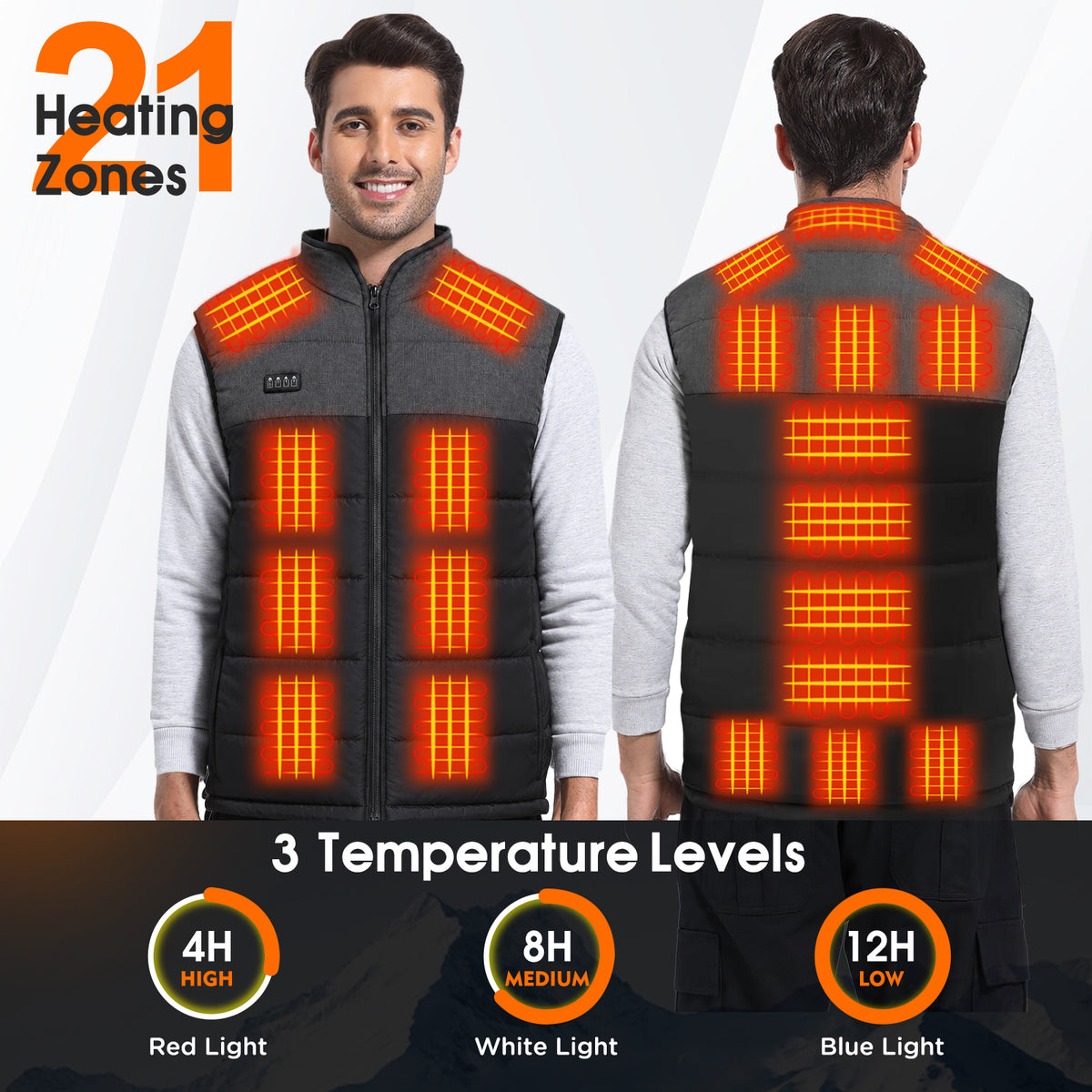 Heated Vest for Men with 20000mAh Power Bank, Black& Grey