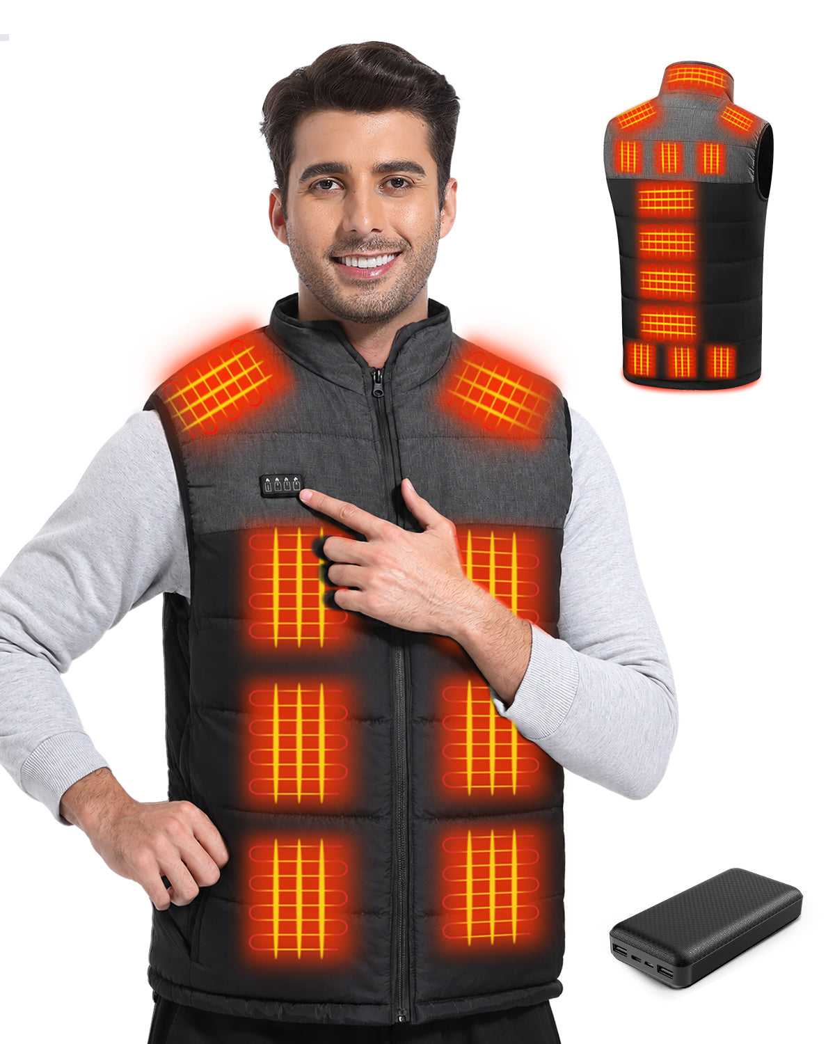 Heated Vest for Men with 20000mAh Power Bank, Black& Grey