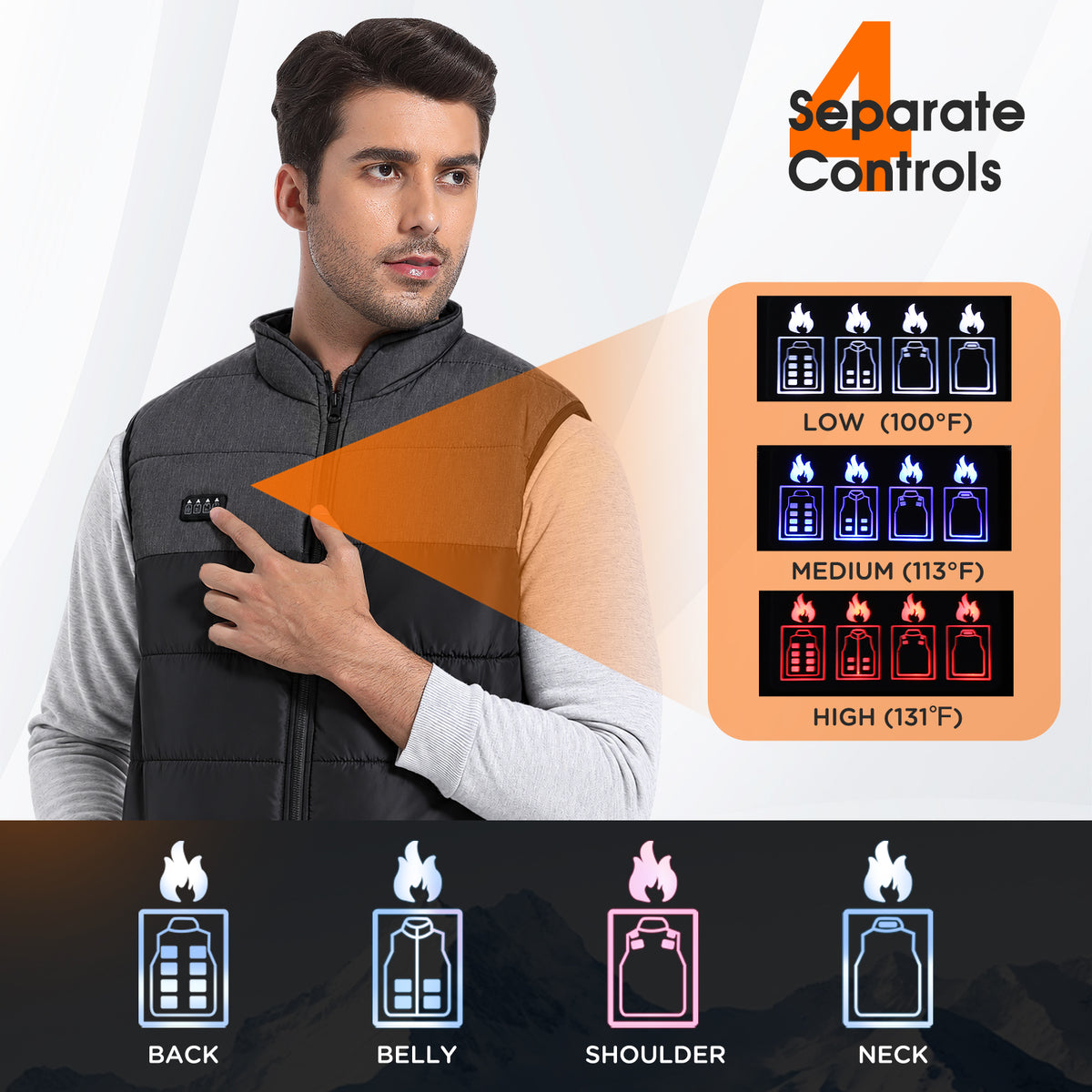 Heated Vest for Men with 20000mAh Power Bank, Black& Grey
