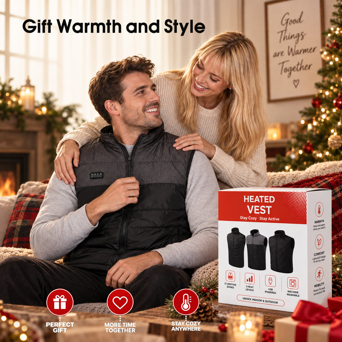 Heated Vest for Men with 20000mAh Power Bank, Black& Grey