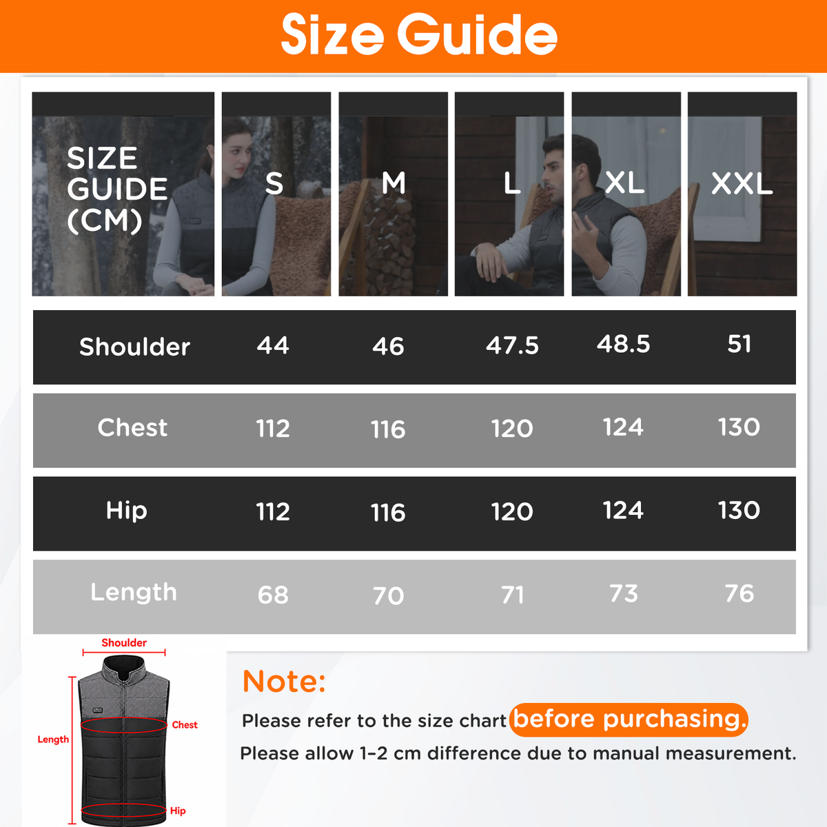 Heated Vest for Men with 20000mAh Power Bank, Black& Grey